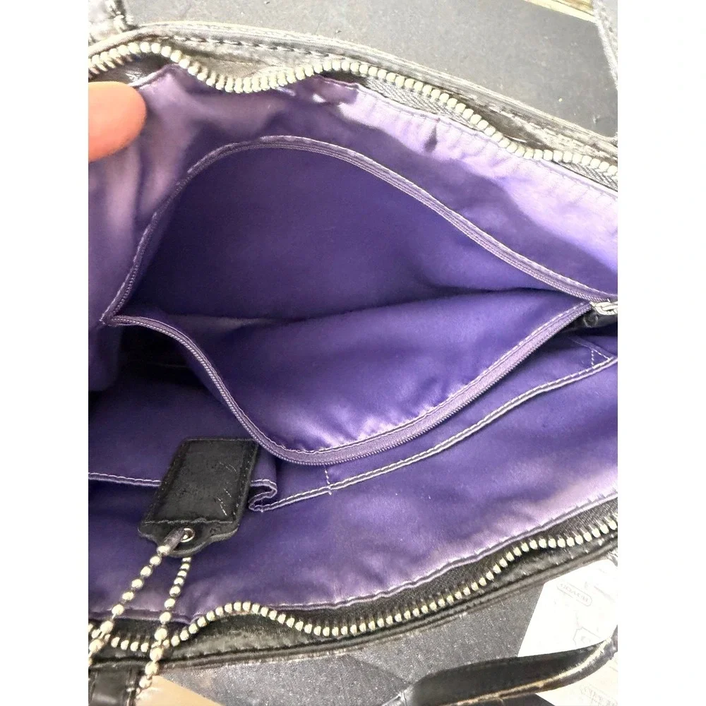 Coach Tote Bag Medium Black Purple Excellent Poppy‎ Signature Graffiti F17587